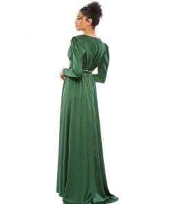 Ieena For Mac Duggal Shop For Satin Puff Shoulder Rhinestone Encrusted Gown