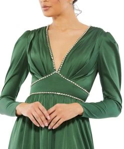 Ieena For Mac Duggal Shop For Satin Puff Shoulder Rhinestone Encrusted Gown