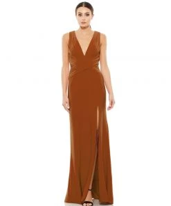 Ieena For Mac Duggal Pleated Bodice Jersey Column Gown