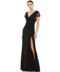 Mac Duggal Shop For Embellished Sleeve Jersey Wrap Gown