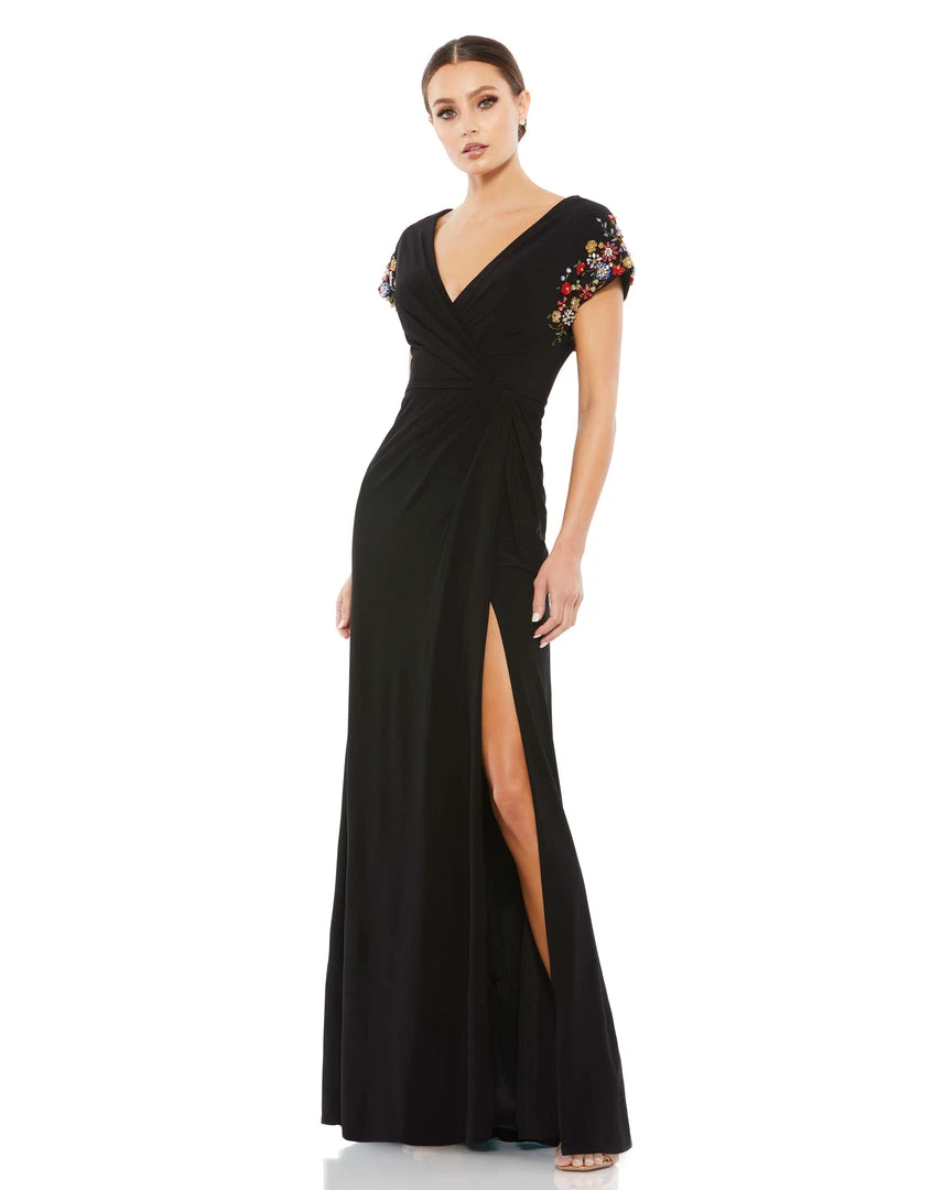 Mac Duggal Shop For Embellished Sleeve Jersey Wrap Gown 1 Mac Duggal Shop For Embellished Sleeve Jersey Wrap Gown