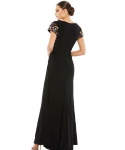 Mac Duggal Shop For Embellished Sleeve Jersey Wrap Gown