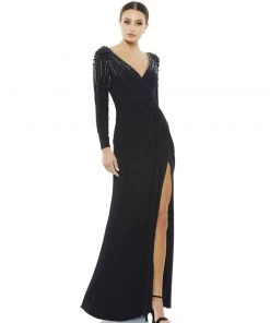 Mac Duggal Shop For Faux Wrap Jersey Gown W/ Embellished Accents