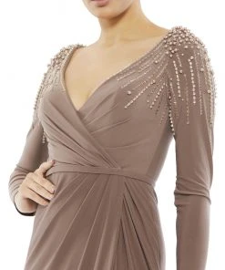 Mac Duggal Shop For Faux Wrap Jersey Gown W/ Embellished Accents