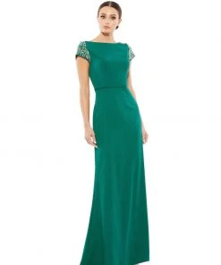 Mac Duggal Beaded Cap Sleeve Bateau Column Dress Shop For