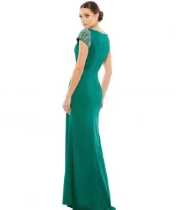 Mac Duggal Beaded Cap Sleeve Bateau Column Dress Shop For