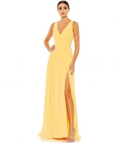 Ieena For Mac Duggal Shop For Chiffon Sleeveless Wrap Over A Line Gown