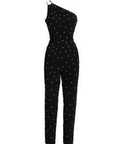 MAC Jumpsuits & Rompers All Over Rhinestone One Shoulder Jumpsuit | Sample | Sz. 2