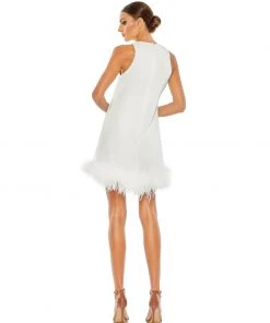 Ieena For Mac Duggal Feathered Hem High Neck Sleeveless A Line Dress Shop For 18 Ieena For Mac Duggal Feathered Hem High Neck Sleeveless A Line Dress Shop For