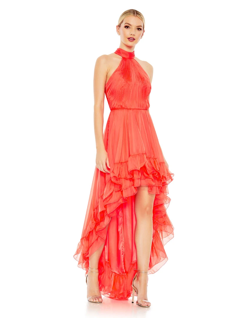 Ieena For Mac Duggal Shop For Ruffle Tiered High Low Pleated Halter Neck Gown 1 Ieena For Mac Duggal Shop For Ruffle Tiered High Low Pleated Halter Neck Gown