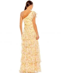 Ieena For Mac Duggal Floral Print Ruffle Tiered One Shoulder Gown Shop For