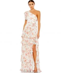 Ieena For Mac Duggal Floral Print Ruffle Tiered One Shoulder Gown Shop For 9 Ieena For Mac Duggal Floral Print Ruffle Tiered One Shoulder Gown Shop For