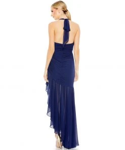Ieena For Mac Duggal Shop For Asymmetrical Ruffle Hem Halter Strap Gown