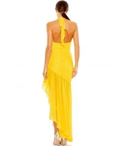 Ieena For Mac Duggal Shop For Asymmetrical Ruffle Hem Halter Strap Gown