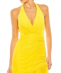 Ieena For Mac Duggal Shop For Asymmetrical Ruffle Hem Halter Strap Gown