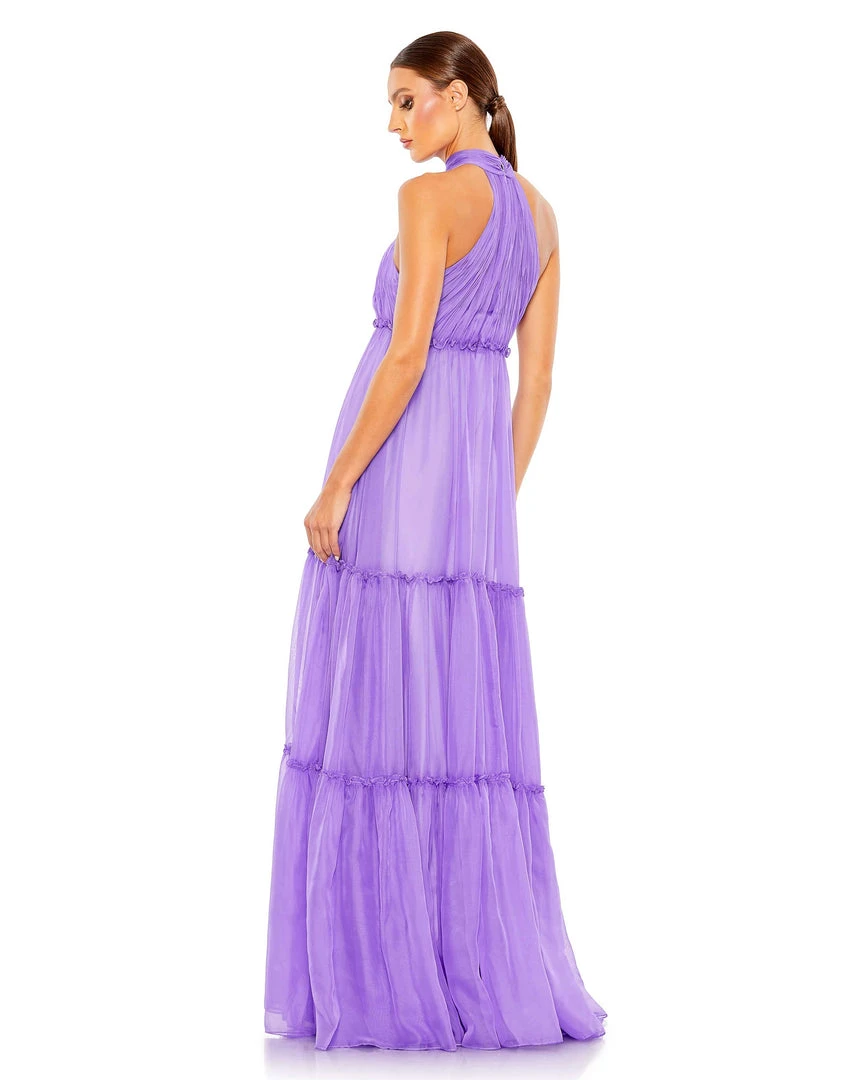 Ieena For Mac Duggal Ruched Tiered High Neck Bow A Line Gown 2 Ieena For Mac Duggal Ruched Tiered High Neck Bow A Line Gown