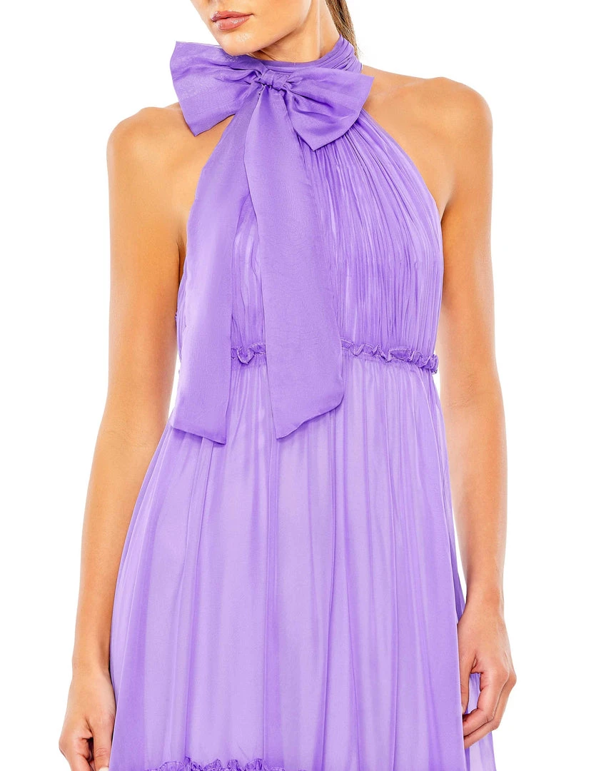 Ieena For Mac Duggal Ruched Tiered High Neck Bow A Line Gown 3 Ieena For Mac Duggal Ruched Tiered High Neck Bow A Line Gown