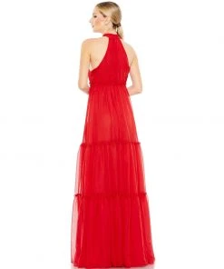 Ieena For Mac Duggal Ruched Tiered High Neck Bow A Line Gown 10 Ieena For Mac Duggal Ruched Tiered High Neck Bow A Line Gown