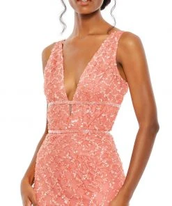 Mac Duggal Sequined Plunge Neck Sleeveless Column Gown Shop For