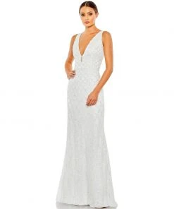 Mac Duggal Sequined Plunge Neck Sleeveless Column Gown Shop For