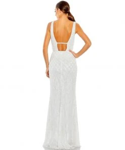 Mac Duggal Sequined Plunge Neck Sleeveless Column Gown Shop For
