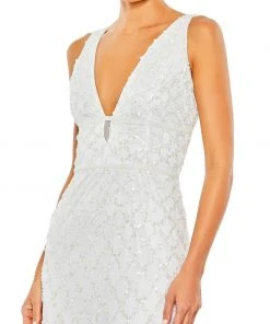 Mac Duggal Sequined Plunge Neck Sleeveless Column Gown Shop For