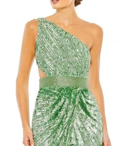 MAC Sequined One Shoulder Draped Lace Up Gown Shop For 8 MAC Sequined One Shoulder Draped Lace Up Gown Shop For