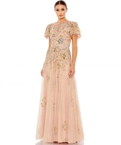 Mac Duggal Shop For Embellished Butterfly Sleeve High Neck Gown