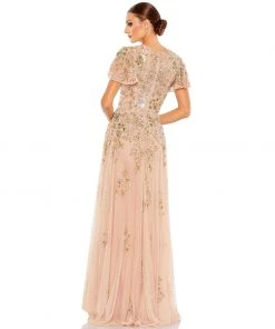 Mac Duggal Shop For Embellished Butterfly Sleeve High Neck Gown