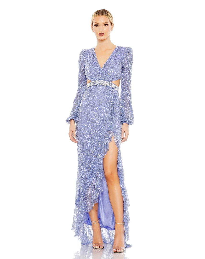 Mac Duggal Sequined Faux Wrap Cut Out Puff Sleeve Gown Shop For 1 Mac Duggal Sequined Faux Wrap Cut Out Puff Sleeve Gown Shop For