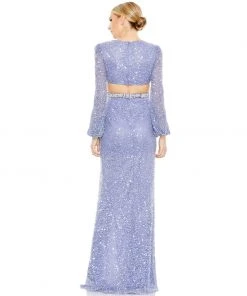 Mac Duggal Sequined Faux Wrap Cut Out Puff Sleeve Gown Shop For