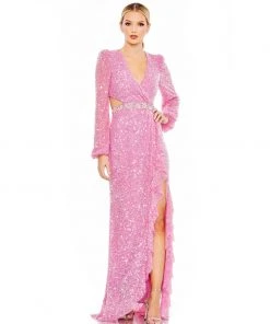 Mac Duggal Sequined Faux Wrap Cut Out Puff Sleeve Gown Shop For 12 Mac Duggal Sequined Faux Wrap Cut Out Puff Sleeve Gown Shop For