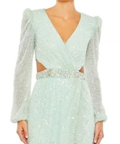 Mac Duggal Sequined Faux Wrap Cut Out Puff Sleeve Gown Shop For 17 Mac Duggal Sequined Faux Wrap Cut Out Puff Sleeve Gown Shop For