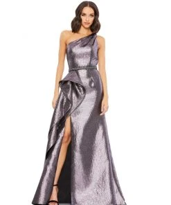 Mac Duggal One Shoulder Metallic Ruffled Evening Gown Shop For