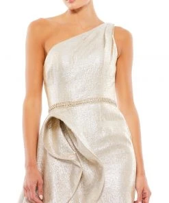 Mac Duggal One Shoulder Metallic Ruffled Evening Gown Shop For