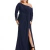 Mac Duggal Ruched Drop Shoulder Jersey Gown (Plus)