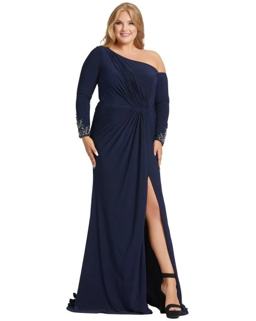 Mac Duggal Ruched Drop Shoulder Jersey Gown (Plus) 3 Mac Duggal Ruched Drop Shoulder Jersey Gown (Plus)