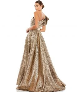 Mac Duggal One-Shoulder Metallic Ballgown