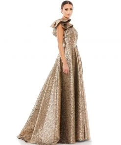 Mac Duggal One-Shoulder Metallic Ballgown