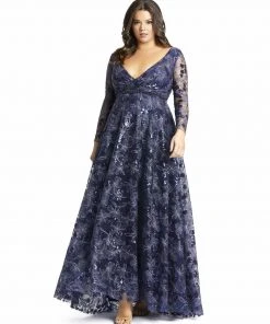 Mac Duggal Floral Applique Sequined Gown (Plus) Mother Of The Bride + Groom Dresses