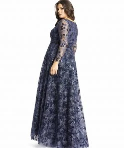 Mac Duggal Floral Applique Sequined Gown (Plus) Mother Of The Bride + Groom Dresses