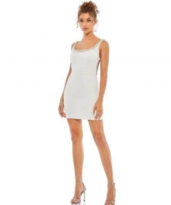 Ieena For Mac Duggal Fitted Sleeveless Beaded Hem Mini Dress Short Dresses