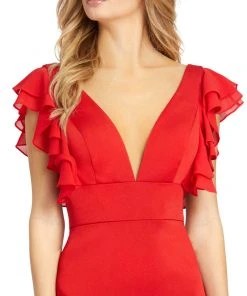 Ieena For Mac Duggal Ruffle Sleeve Fitted Mini Dress Short Dresses