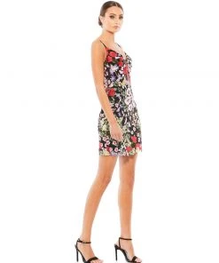 Mac Duggal Floral Embroidered Lace-Up Mini Dress Shop For