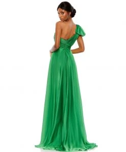 Mac Duggal Pleated One Shoulder Chiffon Gown Bridesmaid Dresses