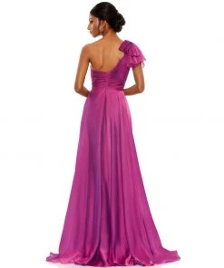 Mac Duggal Pleated One Shoulder Chiffon Gown Bridesmaid Dresses