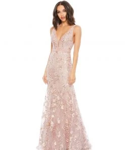 Mac Duggal Shop For Floral Embellished Sleeveless Plunge Neck Gown