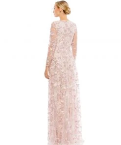 Mac Duggal Shop For Floral Applique Long Sleeve Illusion Gown