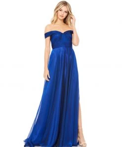 Mac Duggal Off The Shoulder Ruched A Line Gown