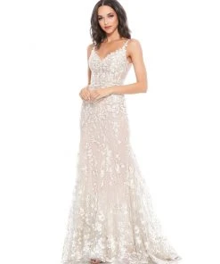 Mac Duggal Floral Embroidered Corset Bodice Gown
